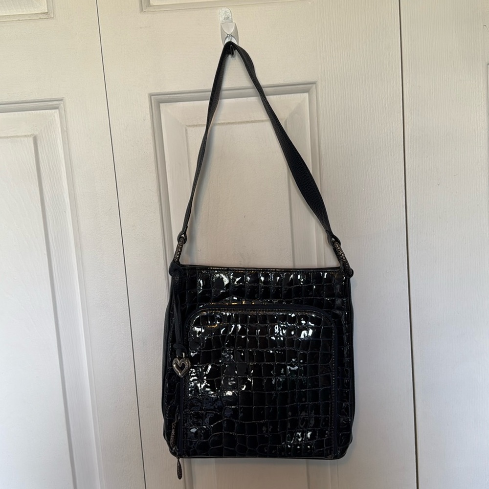 Brighton purse blue alligator print patent leather / leather shoulder strap GUC